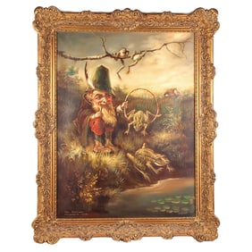 Gnome painting, 30" x 39" with frame, in the style of Heinrich Schlitt