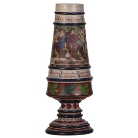 Stoneware pokal, 12.8" ht., hand-painted, marked Sältzer
