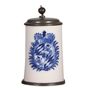 Faience stein, 7.0" ht., mid 1700s, Künersberger Walzenkrug