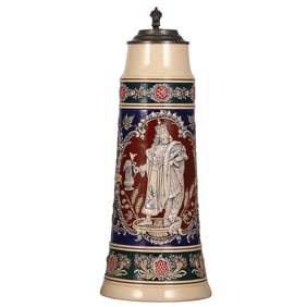 Pottery stein, 6.0L,  Gambrinus, relief pewter lid: Augustiner Bräu, München