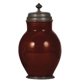 Stoneware stein, 10.5'' ht., early 1700s, red ware glaze