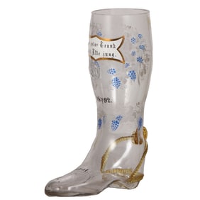 Drinking boot, 2.0L, 12.5" ht., hand-painted, glass