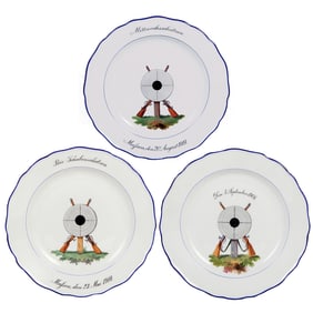 Meissen plates (three), 10.0" d., shooting festivals