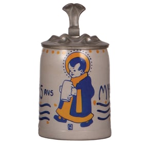 Stoneware stein, .5L, marked M. & W. Gr. signed L. Hohlwein