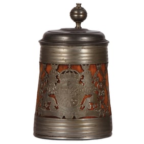 Daubenkrug, 1.0L, wood & pewter, c.1890