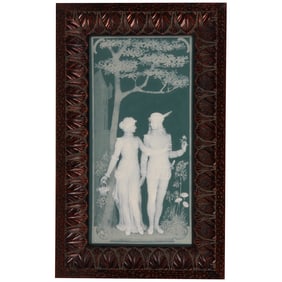 Mettlach framed plaque, 15.5" x 8.0", 7044