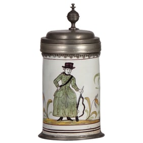 Faience stein, 9.5" ht., south German Walzenkrug