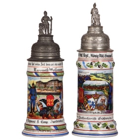 Regimental steins (two), .5L, 22. Bayr. Inft. Regt., 8. Comp., & 19. Inft. Regt., Erlangen,