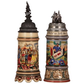 Regimental steins (two), .5L, Husar Regt. Nr. 9, & Feld Artl. Regt. Nr. 9