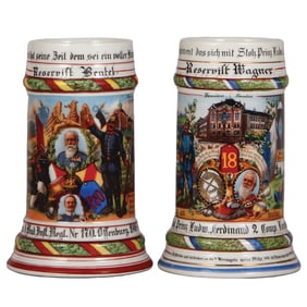 Regimental steins (two), .5L, Inft. Regt. Nr. 170, Offenburg & Inft. Regt. Nr. 18, Landau