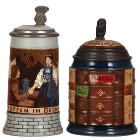 Mettlach steins (two), .3L, 2833D, 5L, 2001C
