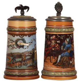 Mettlach steins (two), .5L, 2190, .5L, 1527