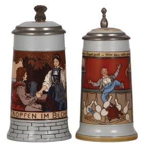 Mettlach steins (two), .5L, 2833D, .5L, 2959