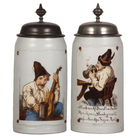 Mettlach steins (two), 1.0L, 1645, 1.0L, 1646