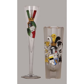 Student items (two), glass flute, 9.1" ht. & glass beaker, 6.6" ht.
