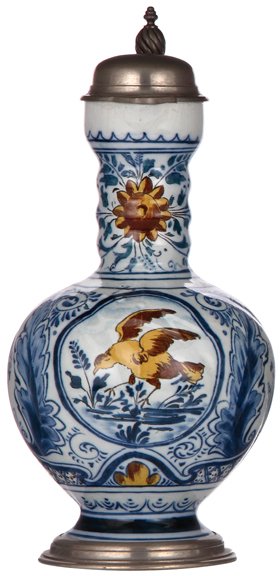 Mettlach stein: Mettlach stein, 1.3L, 5015, faience, pewter lid, two small glaze flakes