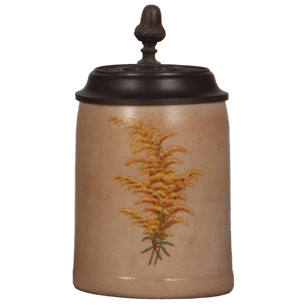 Pre-prohibition brewery stein, .5L, Otto Huber Brewery, New York : Pre-prohibition brewery stein, .5L, stoneware, transfer & hand-painted, marked Merkelbach & Wick, Otto Huber Brewery, New York, pewter lid with brewery logo, mint.