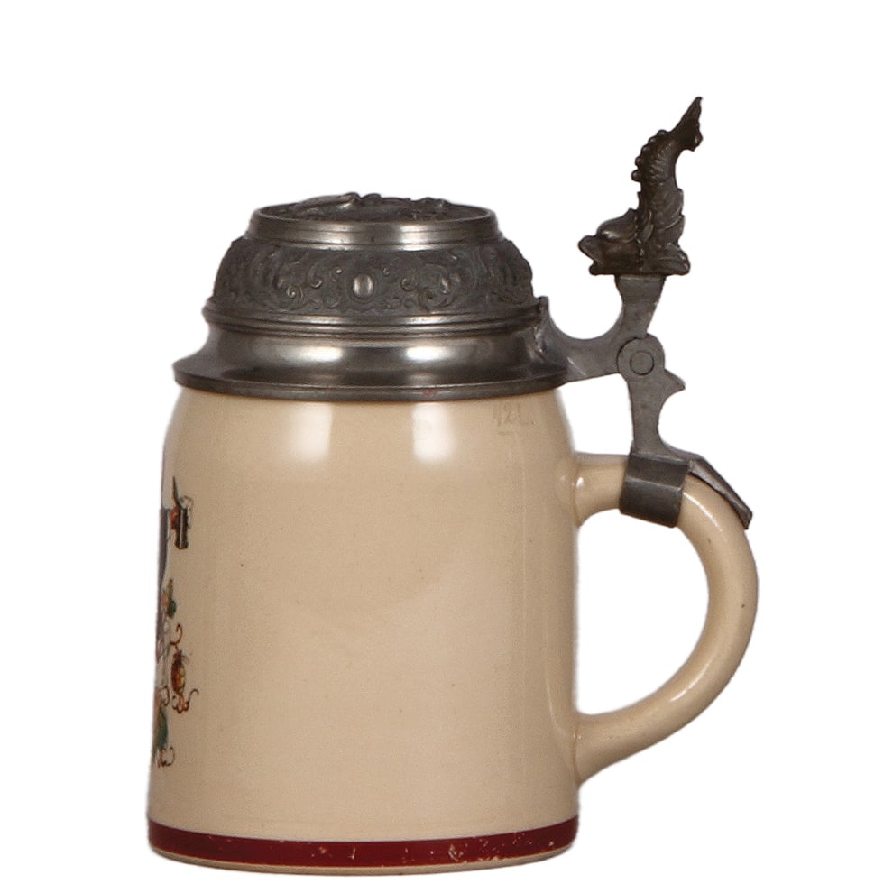 Pottery steins, two, .5L, Münchner Kindl & student  - 2