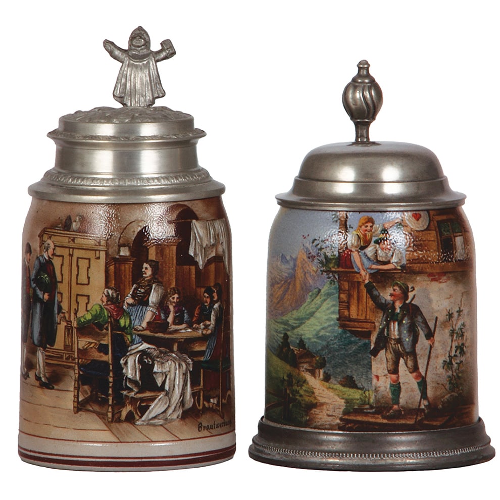 Stoneware steins, two, .5L, Brautwerbung & hunter departing  (1 of 7)