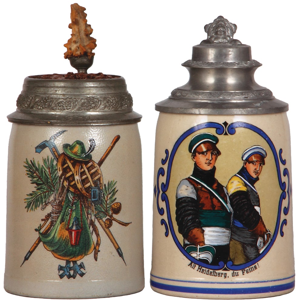 Stoneware steins, two, .5L, hiking equipment & Alt Heidelberg  (1 of 6)