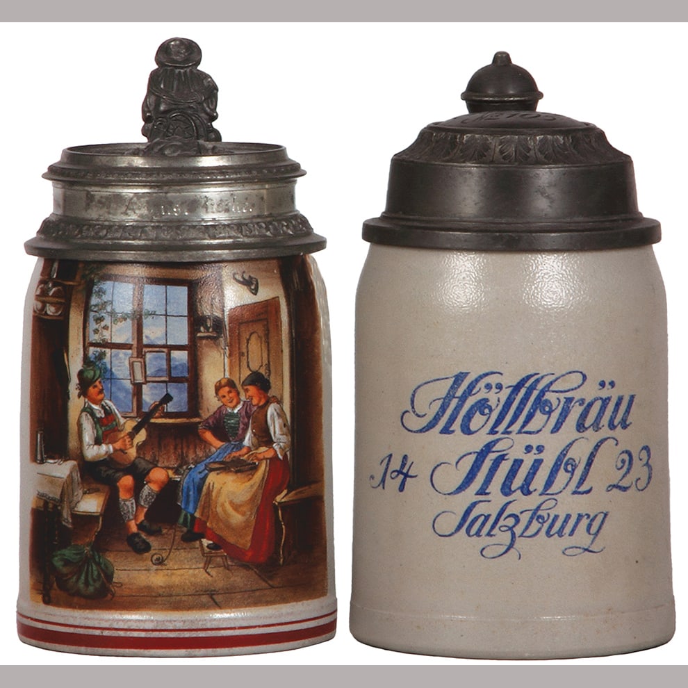 Stoneware steins, two, .5L, musical motif & Hoffbräu Stübl  (1 of 6)