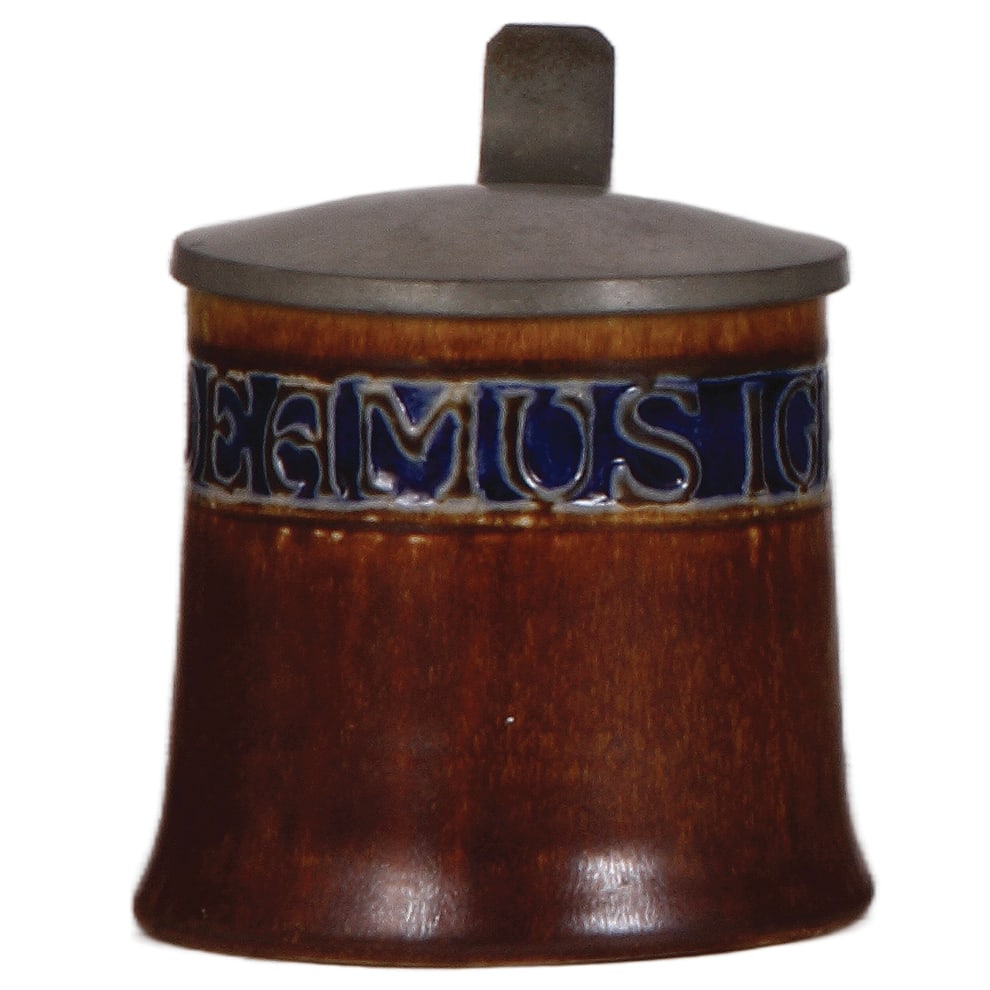 Stoneware stein, ,5L, by Richard Riemerschmid : Stoneware stein, ,5L, decorated relief, marked R. Merkelbach, 2026, by Richard Riemerschmid, Gaudeamus Igitur, pewter lid, mint.