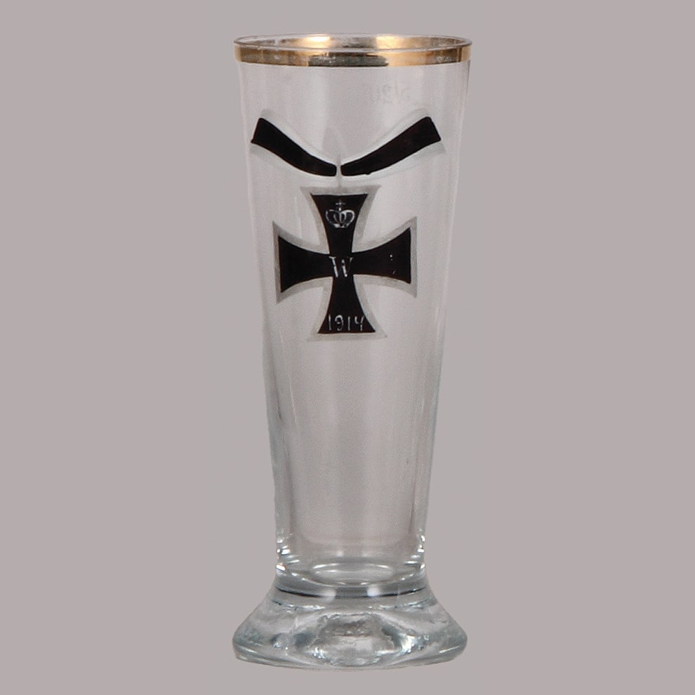 Military glass beaker, .25L, Iron Cross, 1914 : Military glass beaker, .25L, blown, enameled, Iron Cross, 1914, mint.