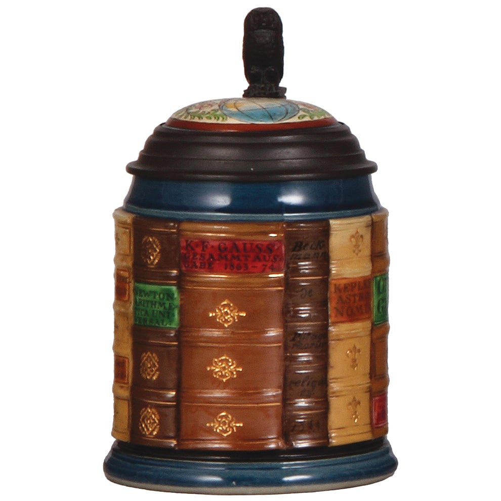 Mettlach stein, .5L, 2001D, Mathematics Book Stein : Mettlach stein, .5L, 2001D, decorated relief, Mathematics Book Stein, inlaid lid, mint.
