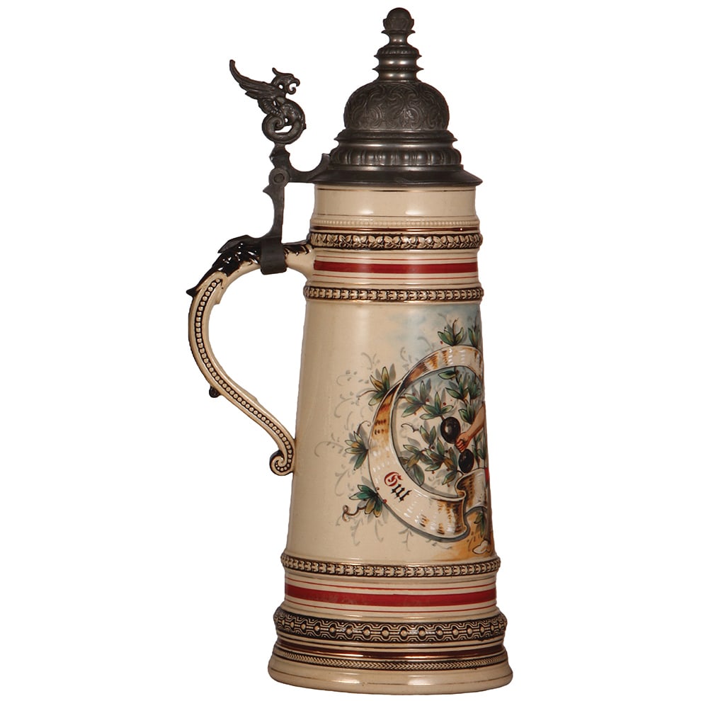 Pottery stein, 2.0L, 4F weight-lifter, Gut Heil!  - 3