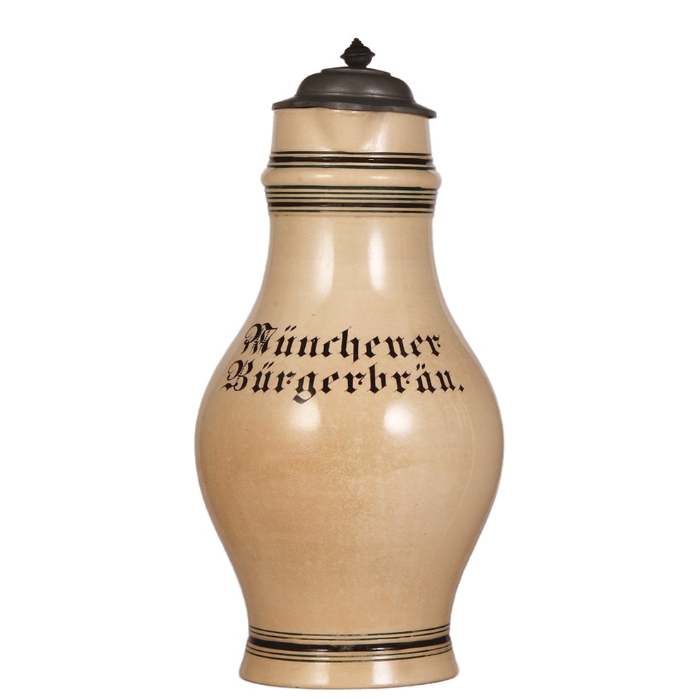 Pottery stein, 6.0L, Münchener Bürgerbräu : Pottery stein, 6.0L, 17.1" ht., Münchener Bürgerbräu, pewter lid, mint.