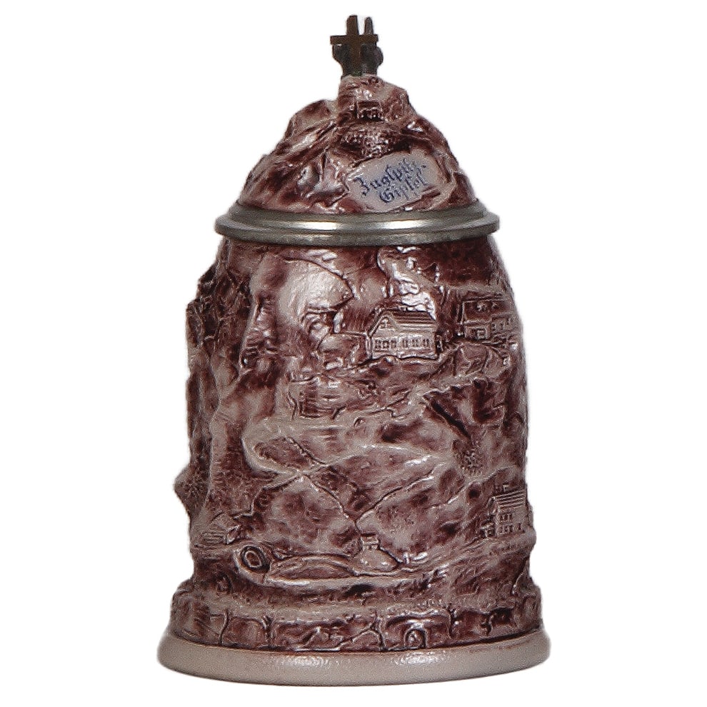 Character stein, .5L, Zugspitze Mountain : Character stein, .5L, stoneware, marked Martin Pauson München, Zugspitze Mountain, rare with only purple glaze, mint.