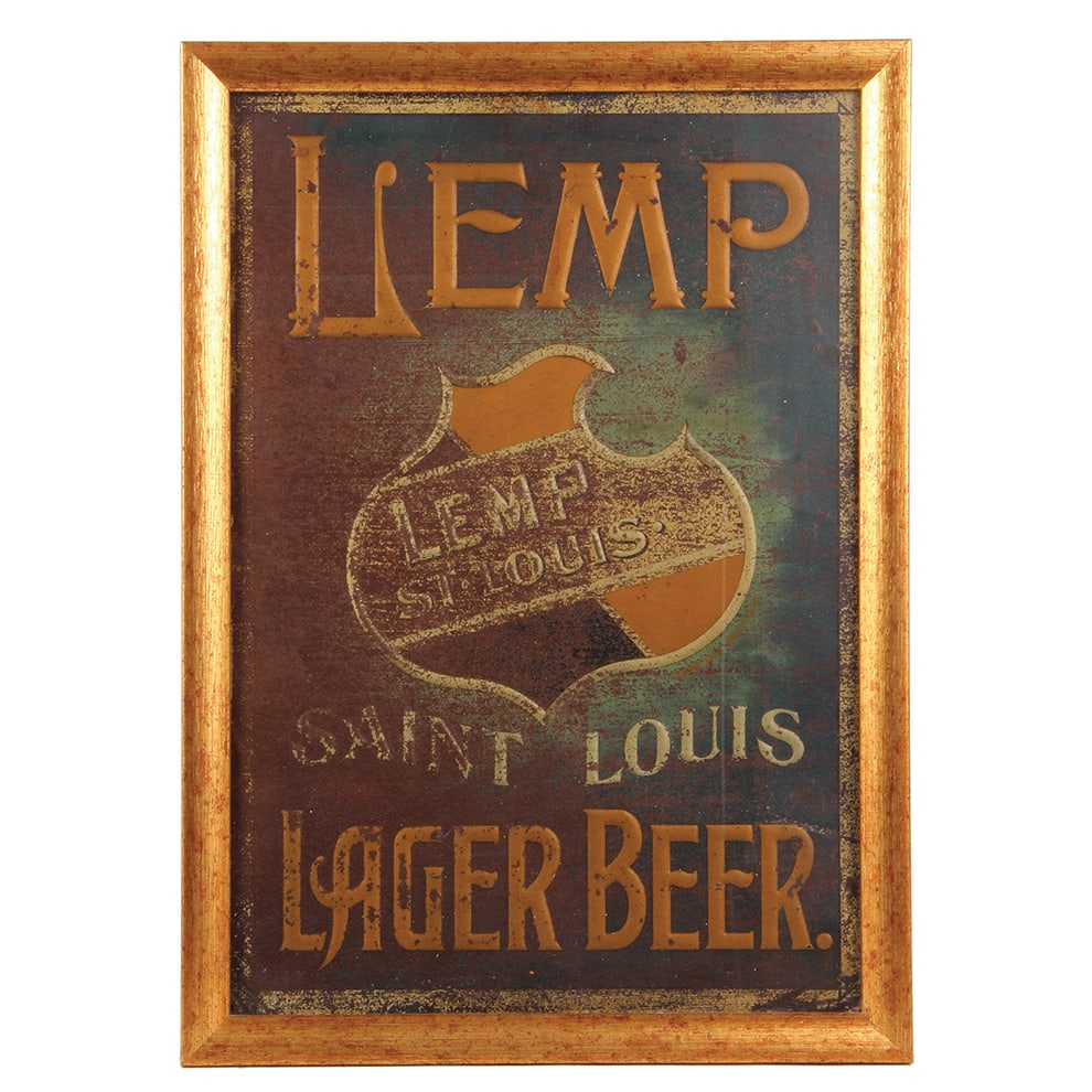 Lemp St. Louis pre-prohibition Lager Beer lithograph : Lemp St. Louis pre-prohibition Lager Beer lithograph, lithograph on metal, frame 15.0" x 21.0", Professional framing in Dallas Texas, color wear on lithograph.