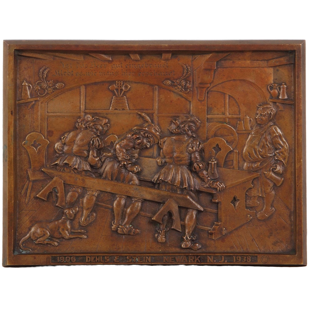 Brewery pre-prohibition advertising sign, bronze : Brewery pre-prohibition advertising sign, bronze, 11.5" x 8.7", cast, 1906 Dehls & Stein Newark, N.J. 1938. excellent condition.