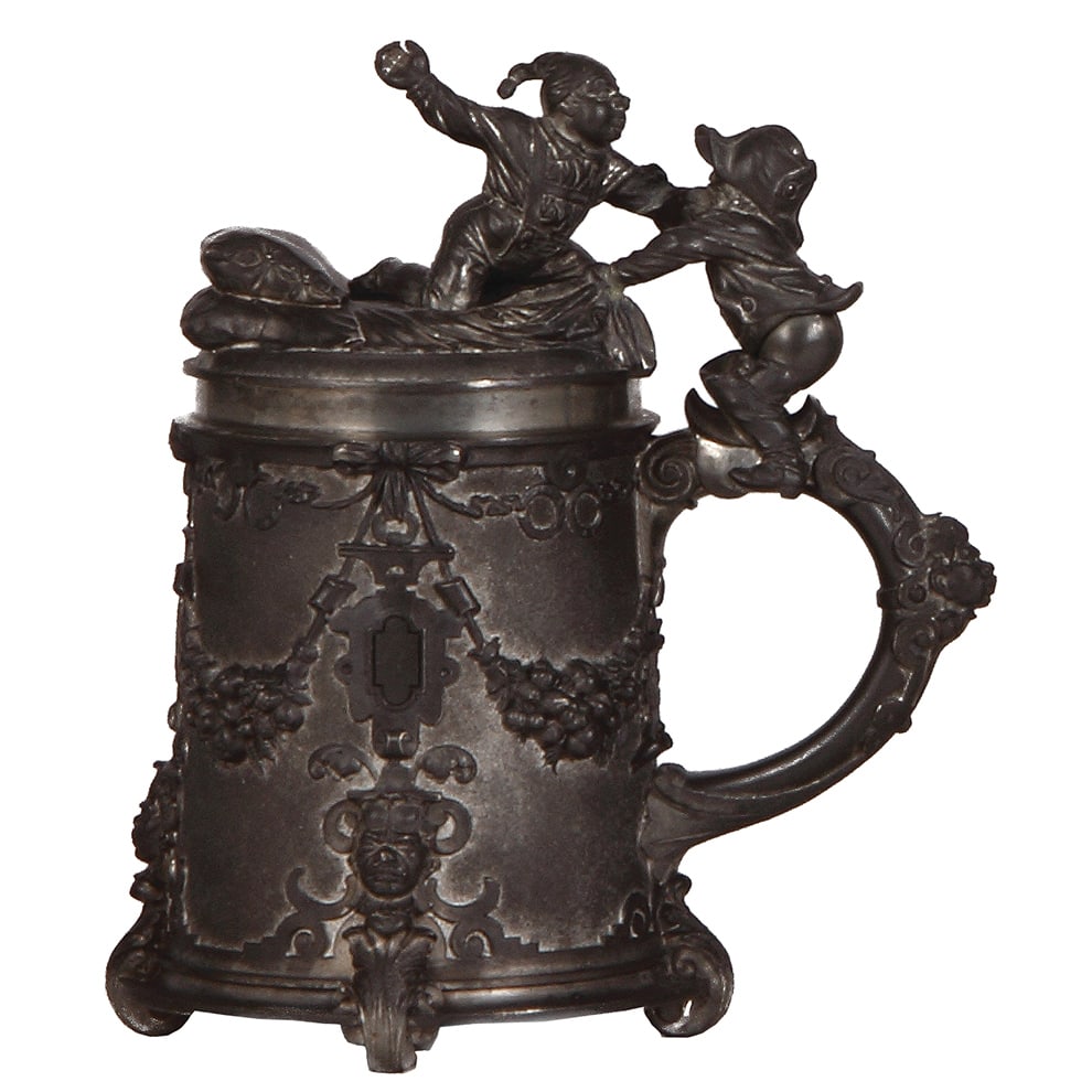 Pewter stein, .5L, Deutscher Michael : Pewter stein, .5L, relief, Barth, München, 1871, Deutscher Michael, pewter lid, very good condition.