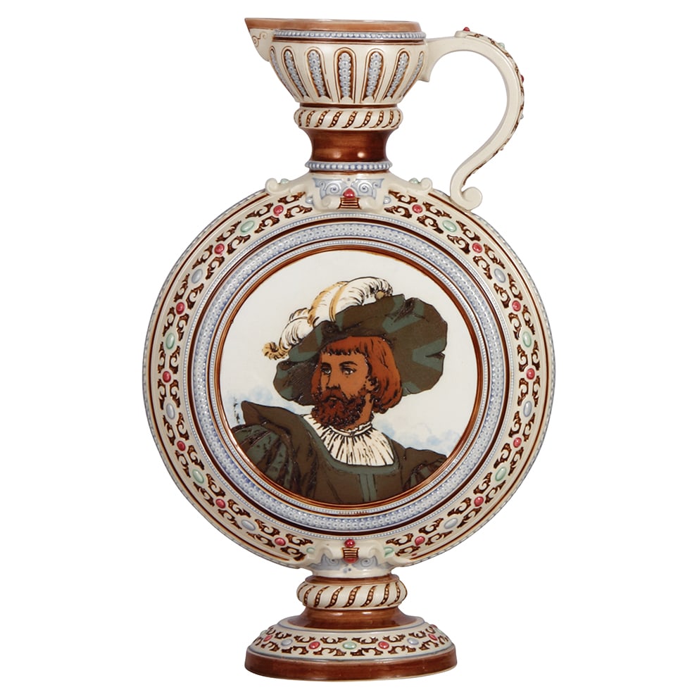 Mettlach Krug, 15.5" ht., 1124 : Mettlach Krug, 15.5" ht., 1124, etched, by C. Warth, always made without a lid, mint.