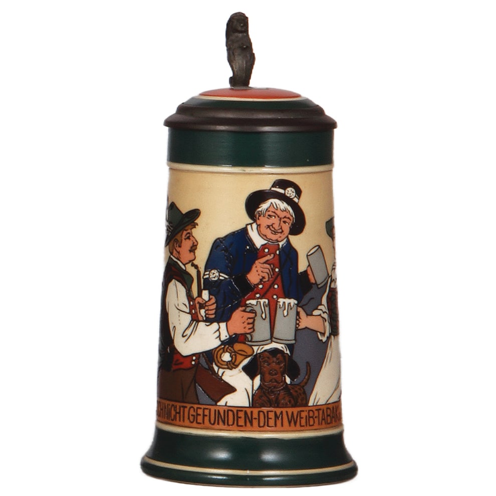 Mettlach stein, .5L, 3251 : Mettlach stein, .5L, 3251, etched, inlaid lid, mint.