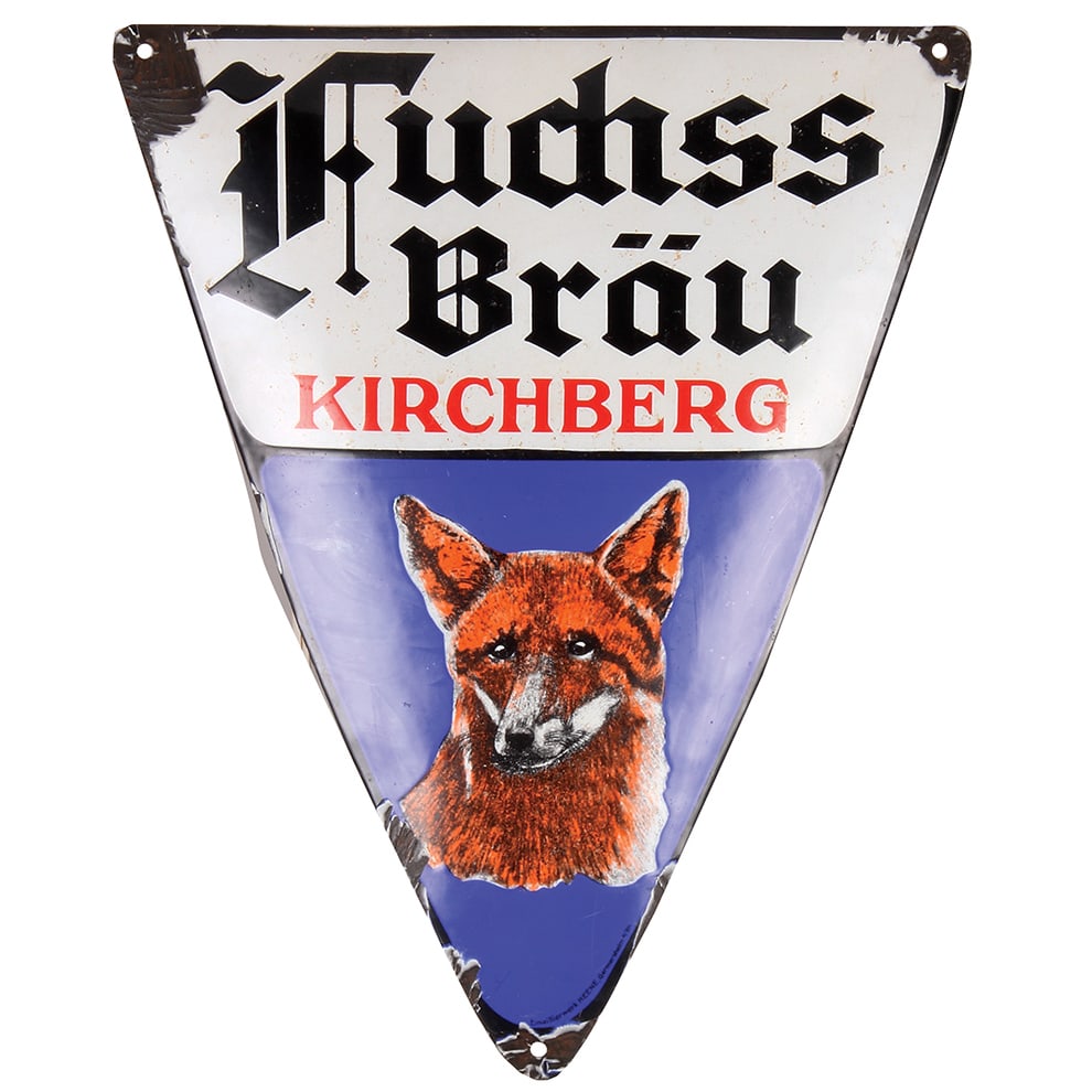 Enameled advertising sign, metal, Fuchss Bräu Kirchberg  (1 of 2)
