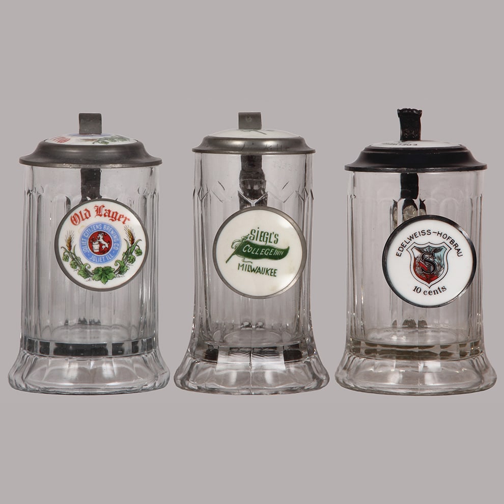 Pre-prohibition brewery steins, three, .5L, glass  (1 of 4)