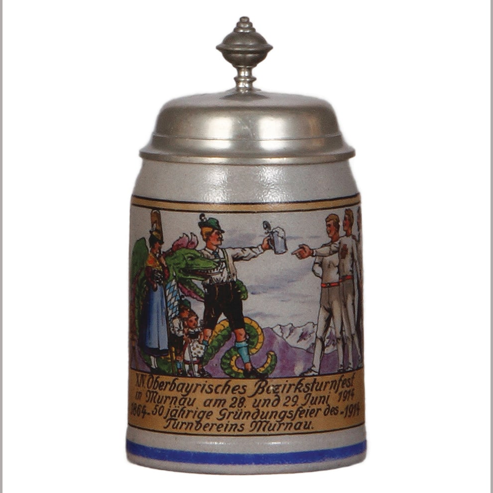 Turnfest stein, stoneware, .5L, XIV. Oberbayrisches Birzirksturnfest. (1 of 4)