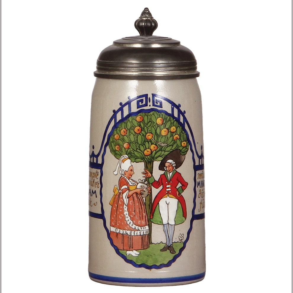 Franz Ringer stein, stoneware, 1.0L, transfer & hand-painted. (1 of 4)