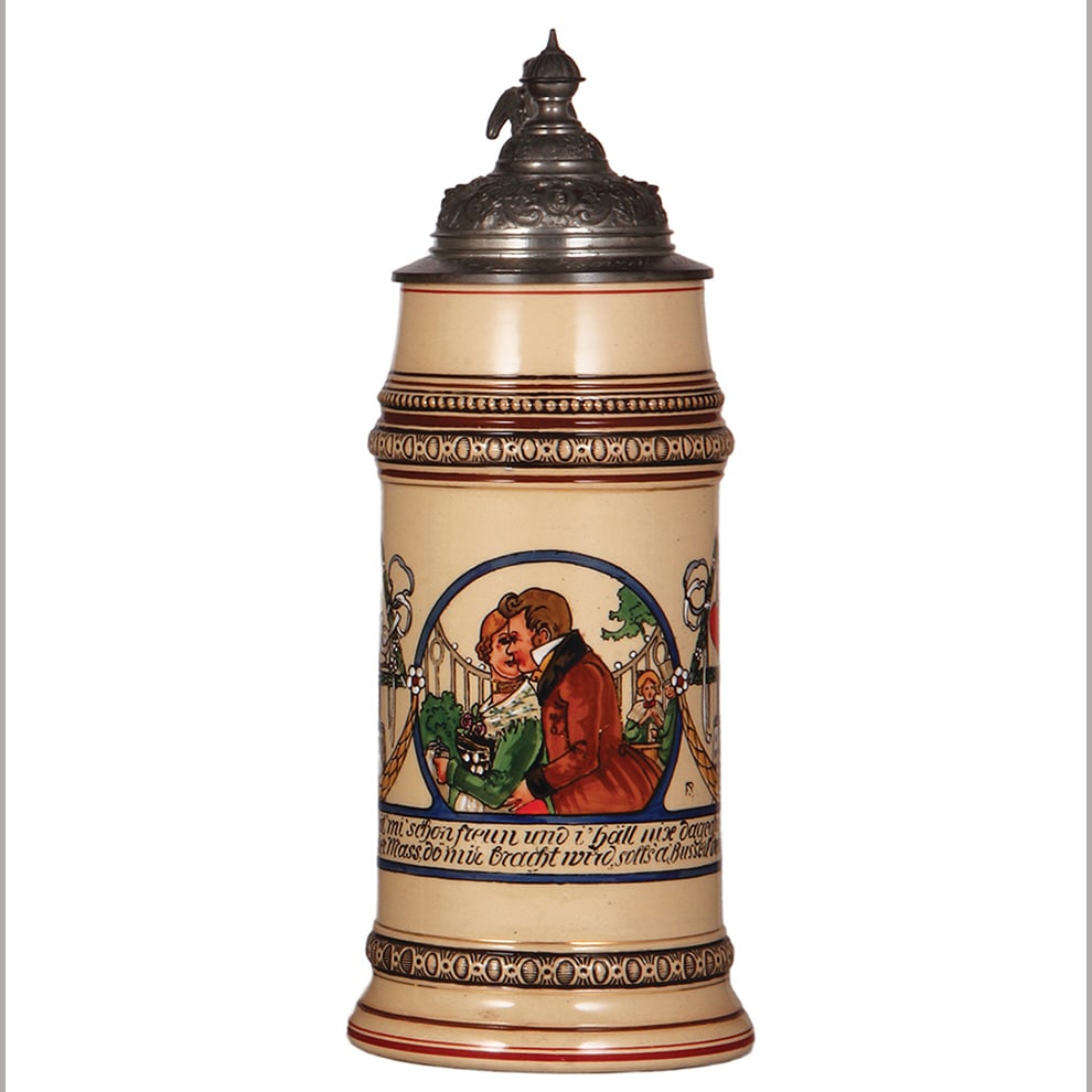 Franz Ringer stein, pottery, 2.0L, transfer & hand-painted. (1 of 3)