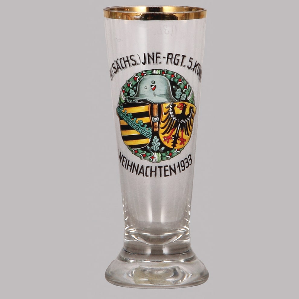 Third Reich glass beaker, .3L, 11.(Sächs.) Inft. - Regt. (1 of 3)