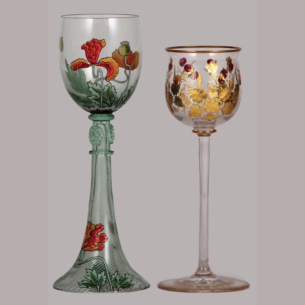 Bohemian wine glasses, two, 8.0" ht. & 7.0" ht. (1 of 5)