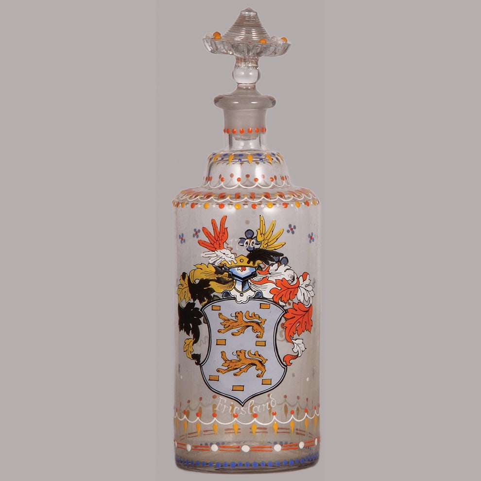 Fritz Heckert glass bottle, 12.0" ht., blown, clear, historismus (1 of 3)