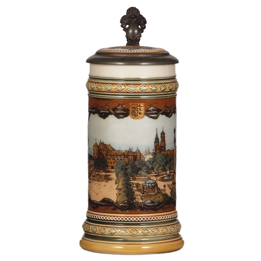 Mettlach stein, .5L, 1863, etched, Stuttgart Schlossplatz. (1 of 4)