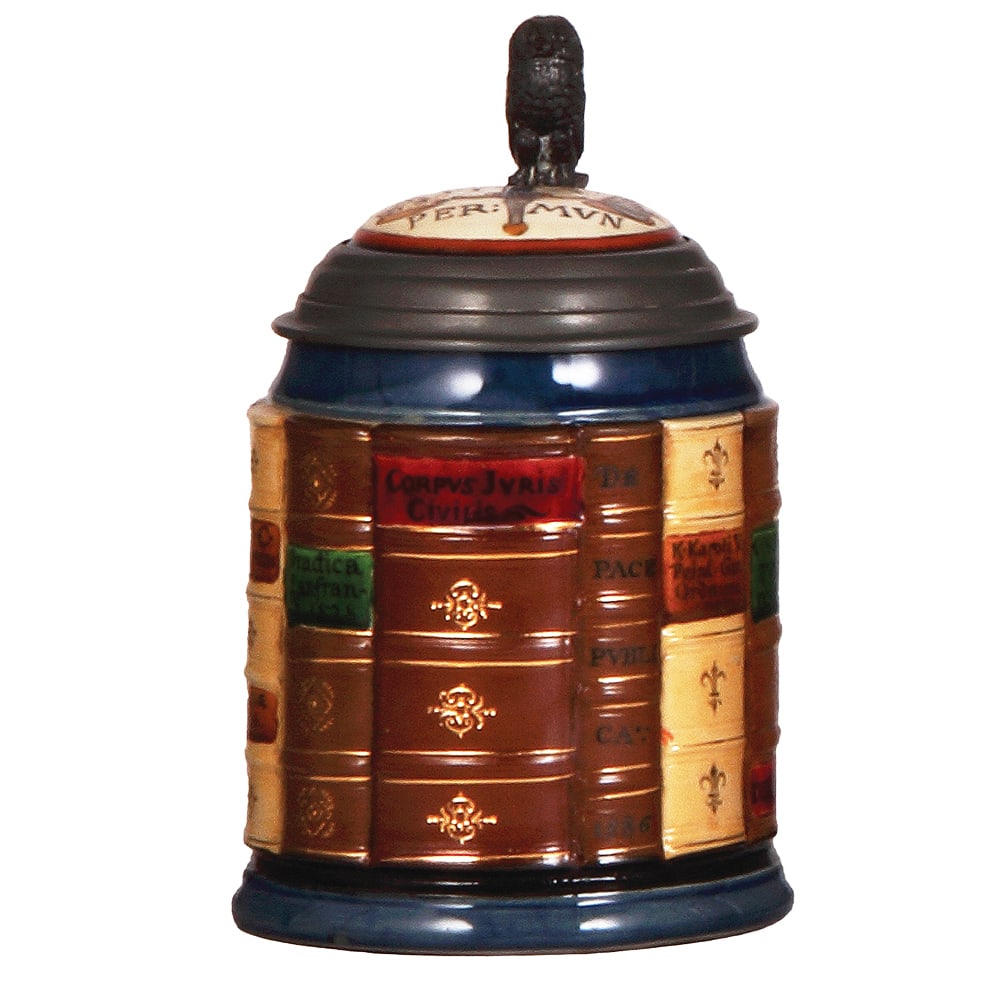 Mettlach stein, .5L, 2001A, decorated relief, Law Book stein. (1 of 4)