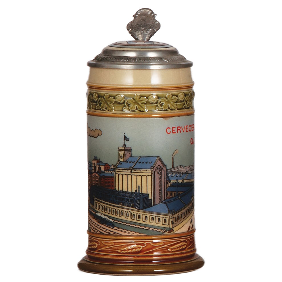 Mettlach stein, .5L, 2900, etched, Quilmes Brewery. (1 of 4)