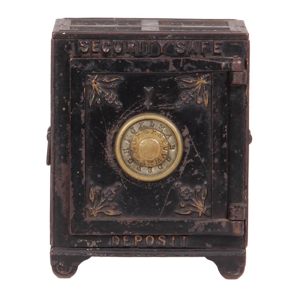 Cast Iron Mechanical Bank, 6.0” ht., Security Safe. (1 of 5)