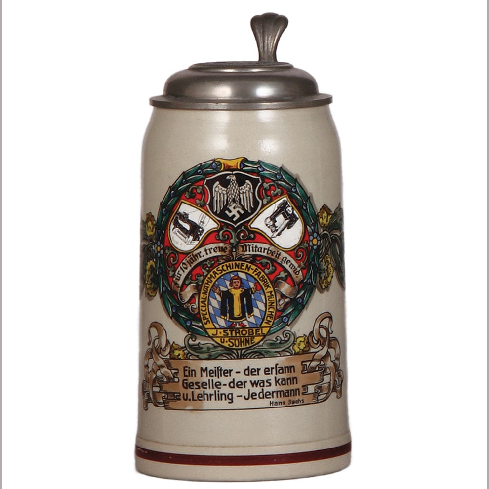 Third Reich stein, 1.0L, für 10 jähr treue Mitarbeit gewid. (1 of 4)