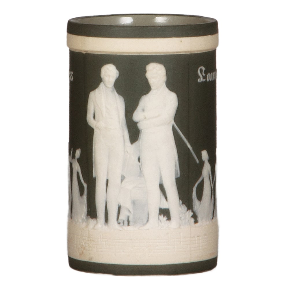Mettlach beaker, 5.4" ht., 3283, cameo.: Mettlach beaker, 5.4" ht., 3283, cameo, by Stahl, Strauss & Lanner, mint.